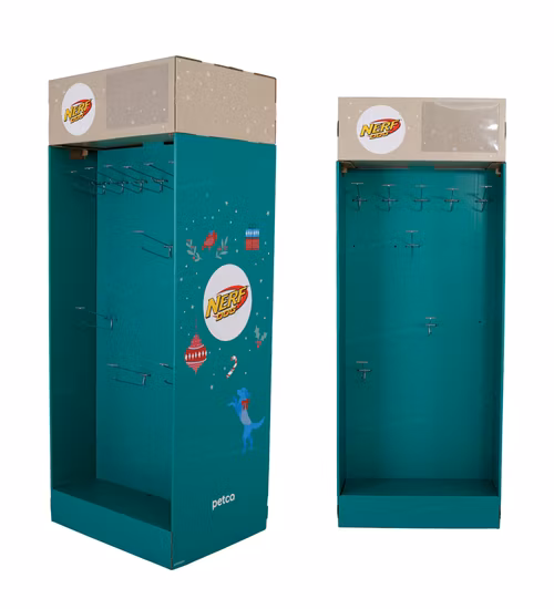 Soporte de exhibición azul del compañero de cartón de la impresión del piso para los suministros del animal doméstico