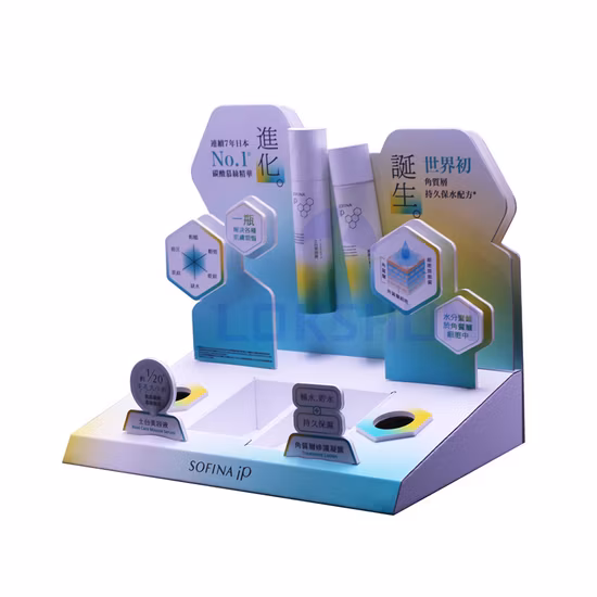 Soporte de exhibición cosmético de acrílico de la exhibición de la encimera del maquillaje de acrílico de encargo